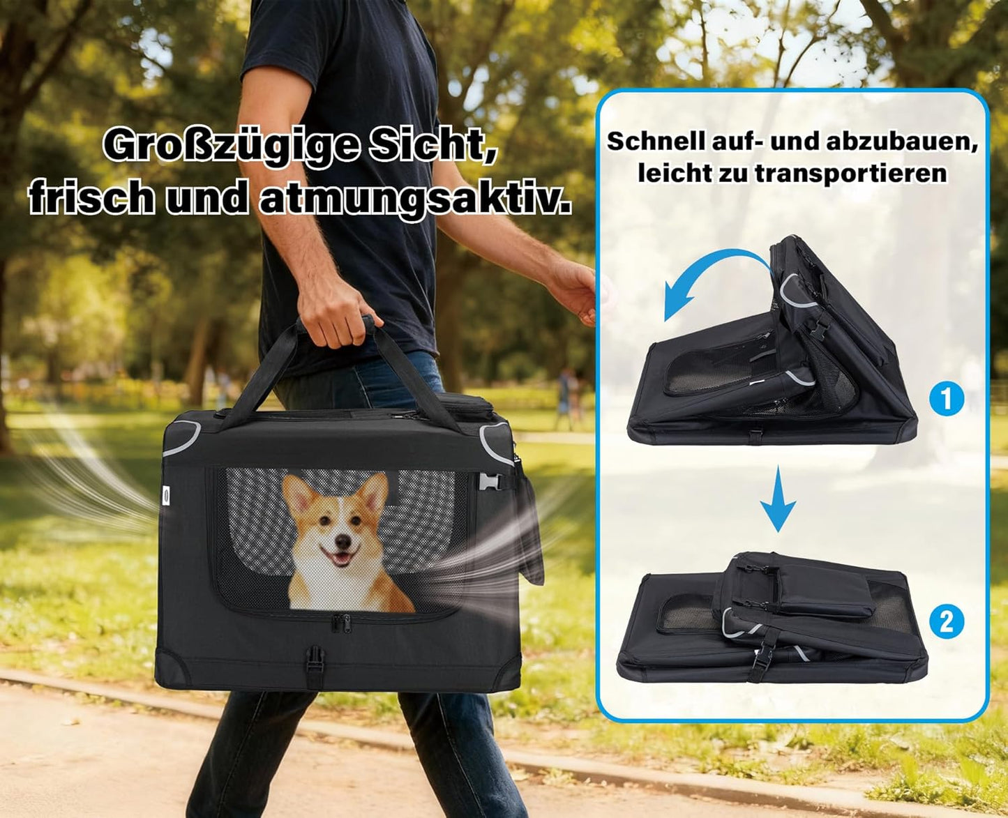 Faltbare Hundetransportbox mit Zubehör, bis 12 kg, S Schwarz