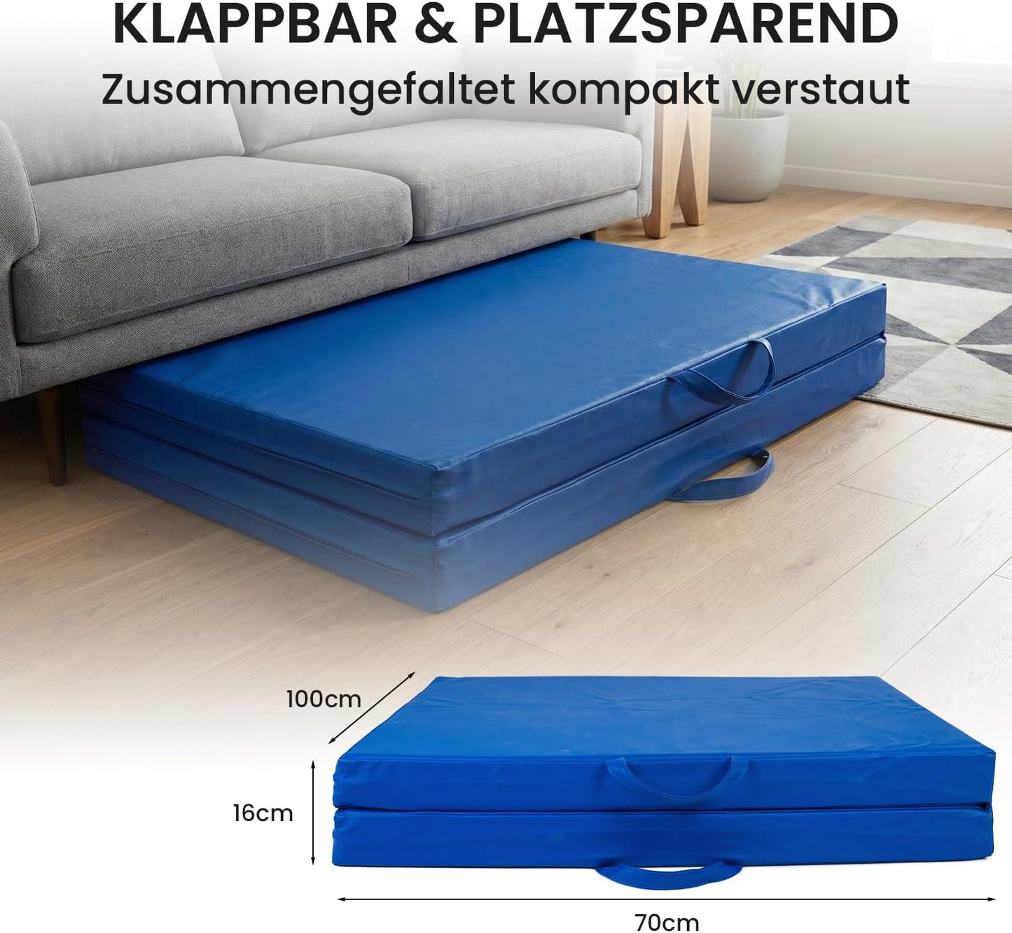 Klappbare Weichboden- und Turnmatte, blau