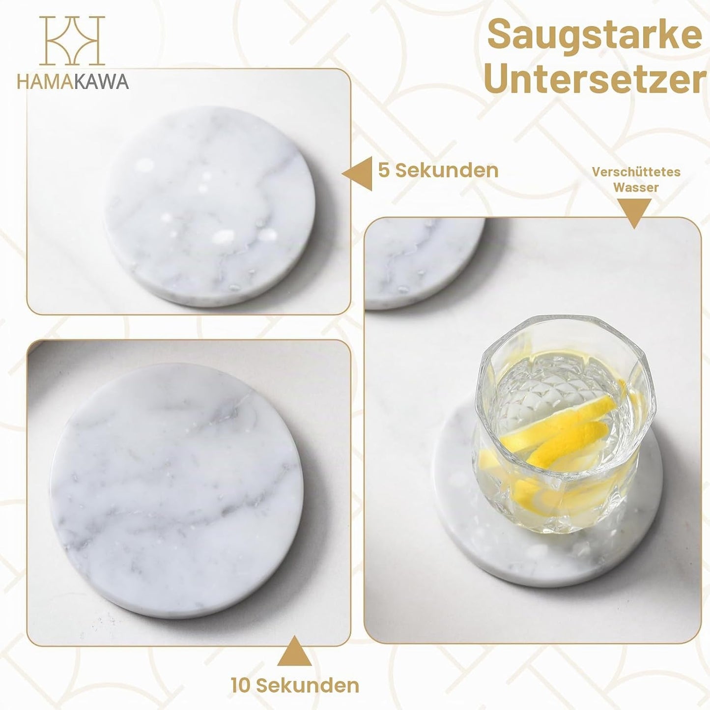4er-Set Untersetzer für Getränke, 10 cm - Rund Carrara-weiss