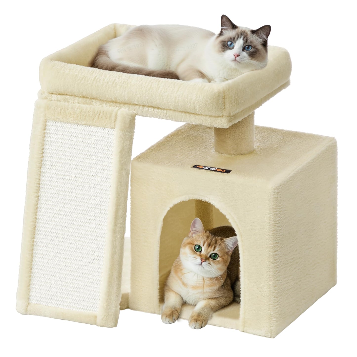 Katzenkratzbaum mit Plattform und Höhle (46,4 cm), sandbeige S (51 x 39,2 x 46,4 cm)