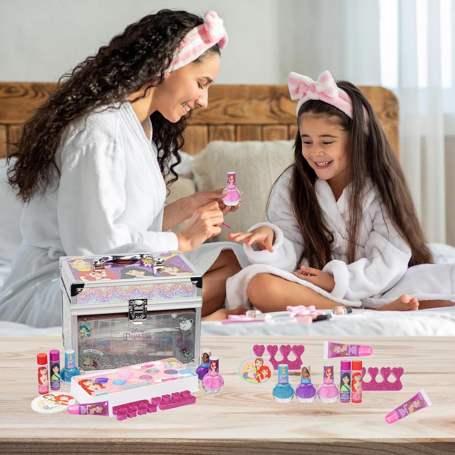 Disney Princess Schminkset mit Schönheitskoffer für Kinder, Neon Blau Glitzer, Rosa Glitzer Violett