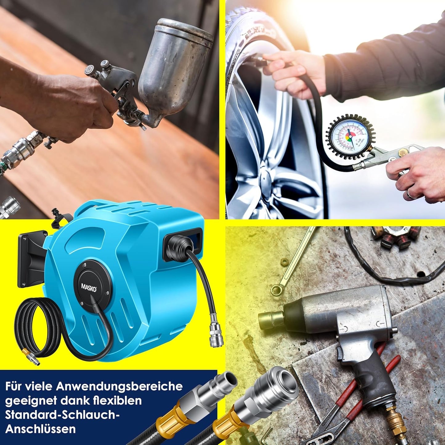 Automatik Druckluftschlauch-Aufroller, 20m Blau