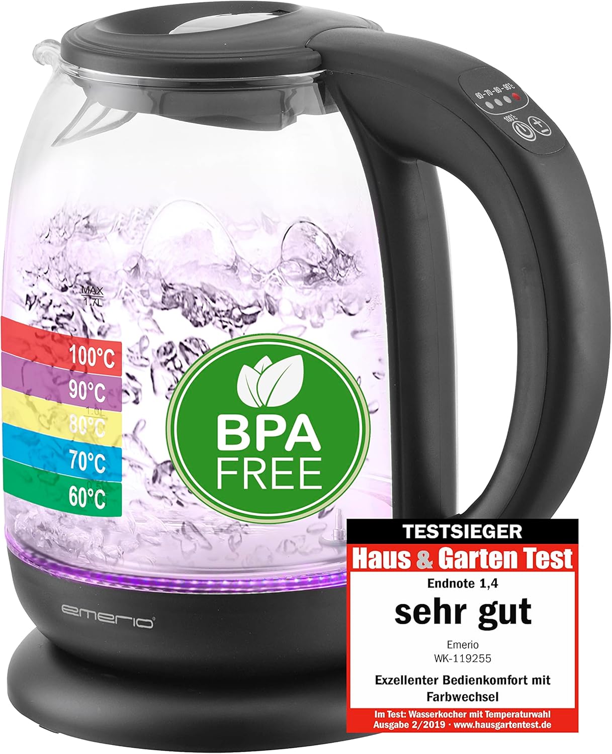 Wasserkocher mit Temperaturwahl (60-100°C), Single