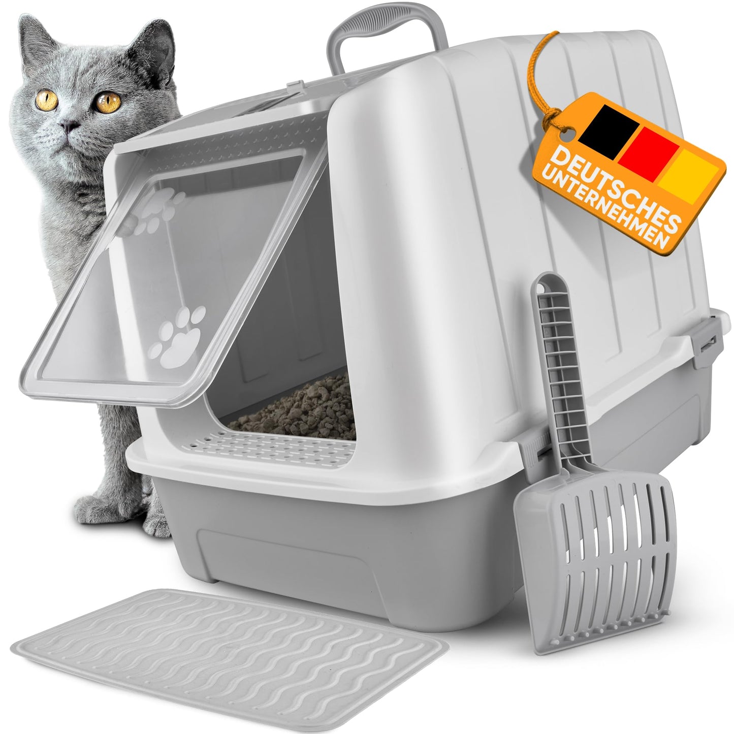 Geschlossene Katzentoilette mit Aktivkohlefilter, geschlossen weiss