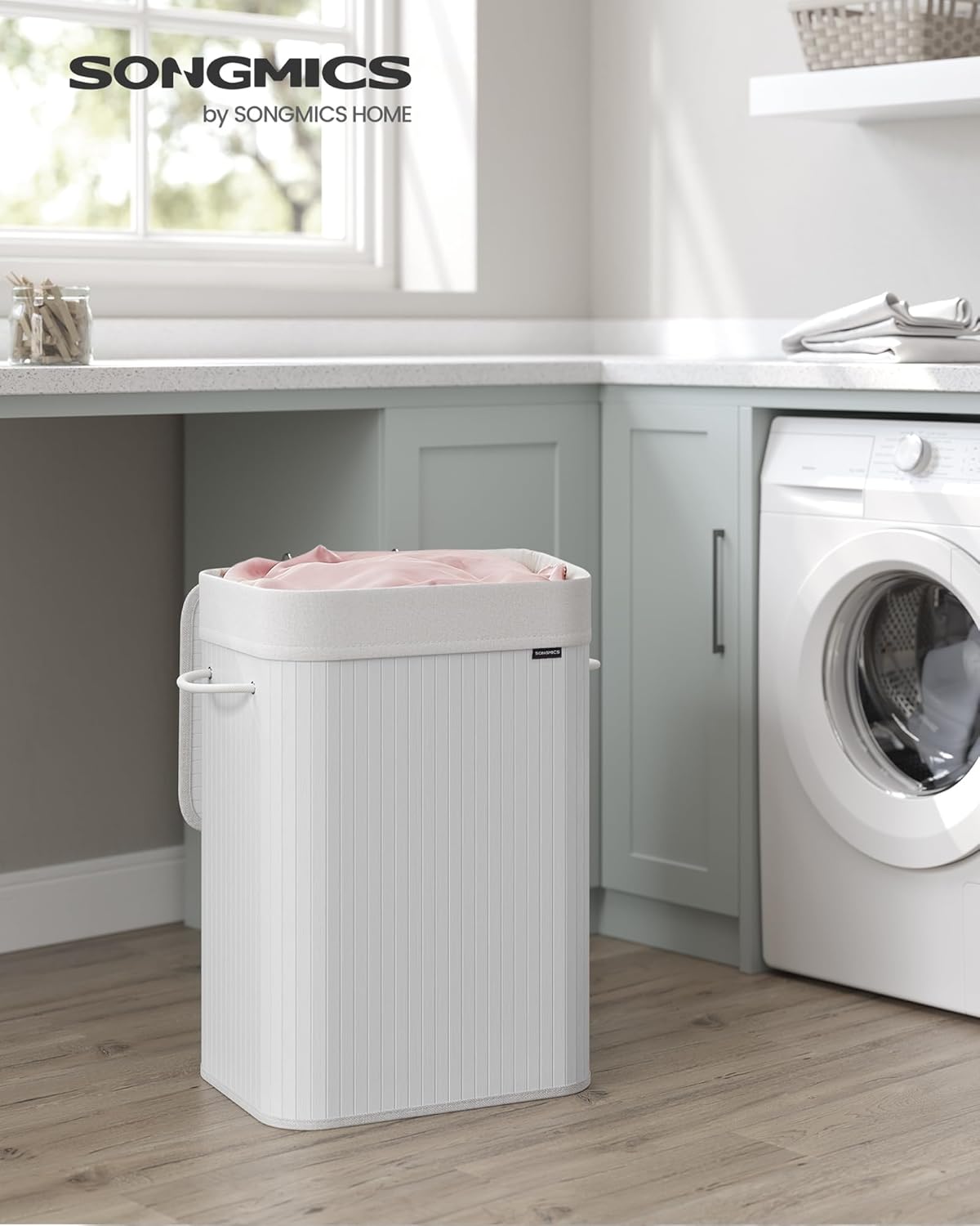 Wäschekorb mit Deckel, faltbar, 72 L Weiss