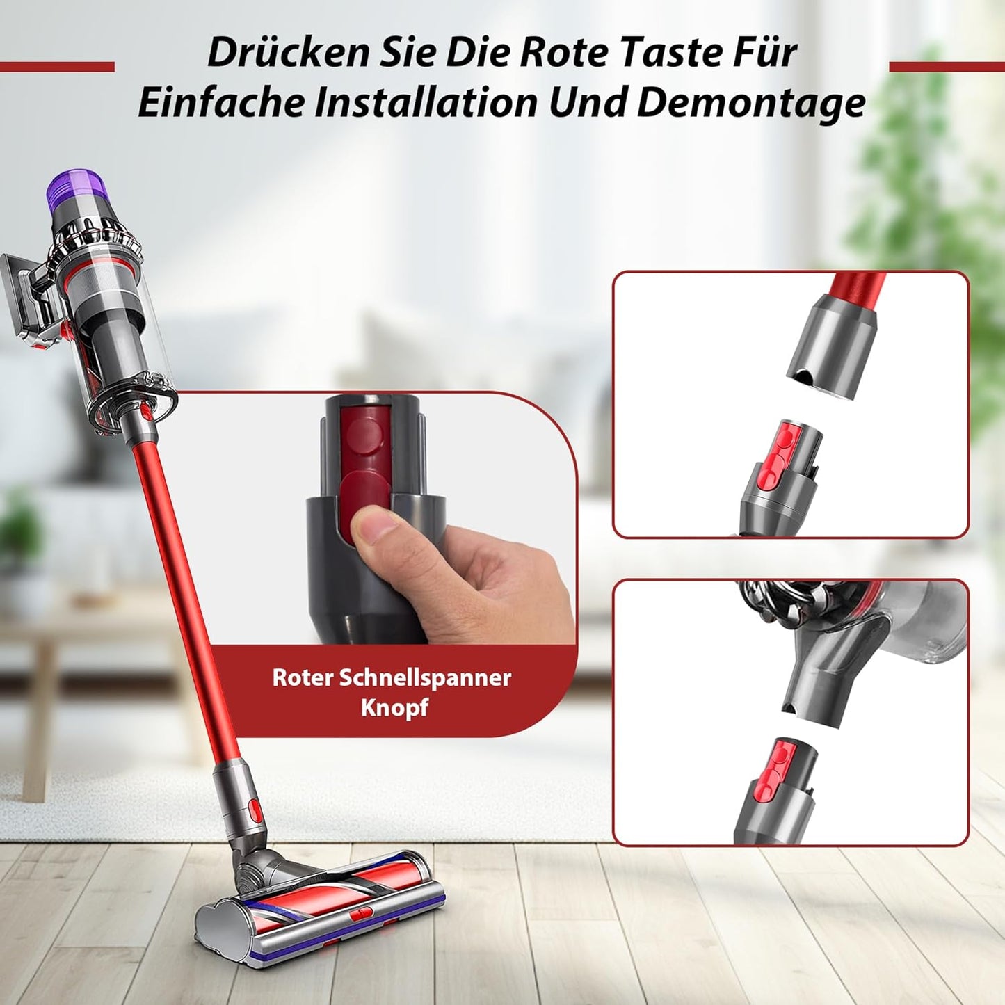 Teleskop-Verlängerungsrohr für Dyson V7-V15 Staubsauger, Rot