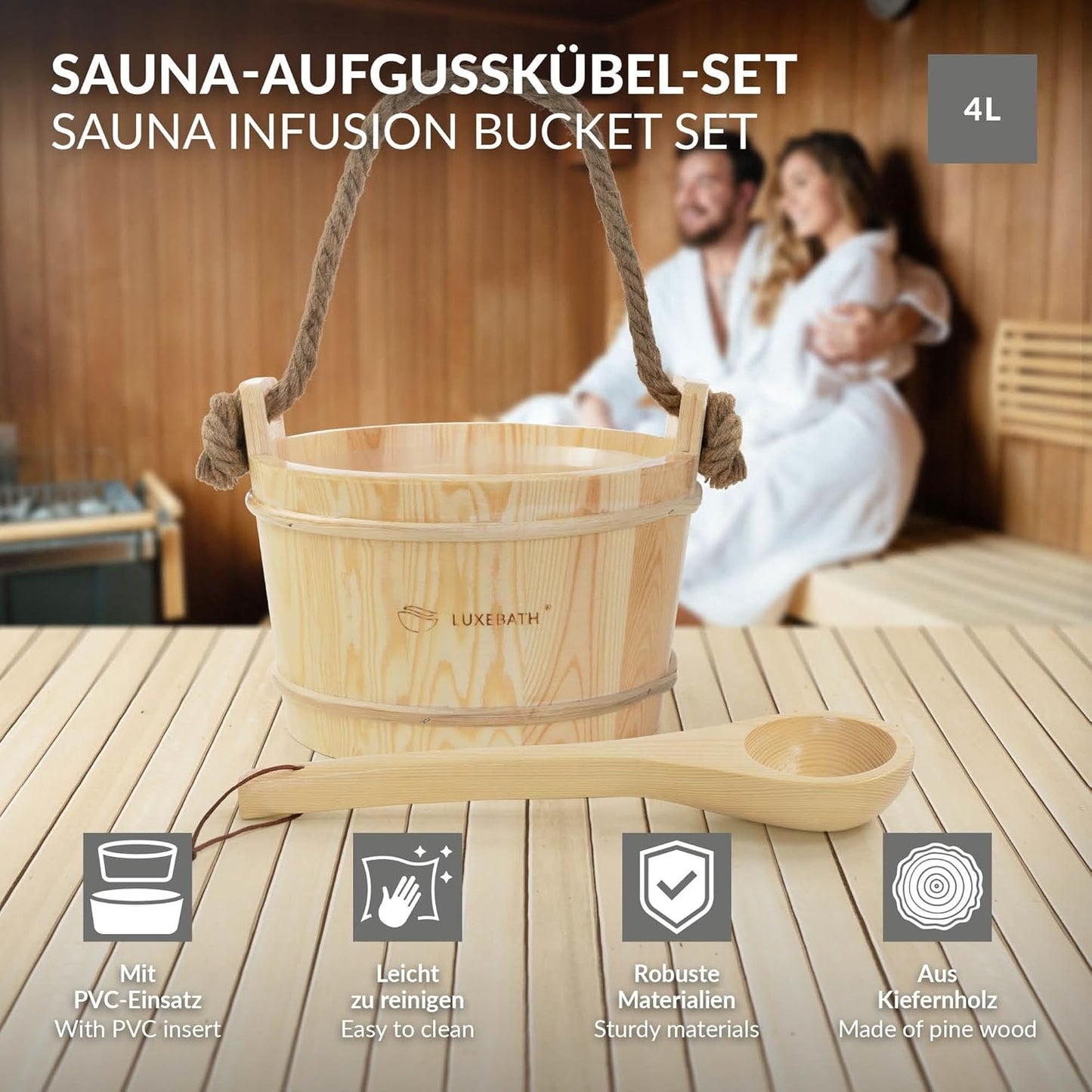 Saunazubehör-Set aus Kiefernholz