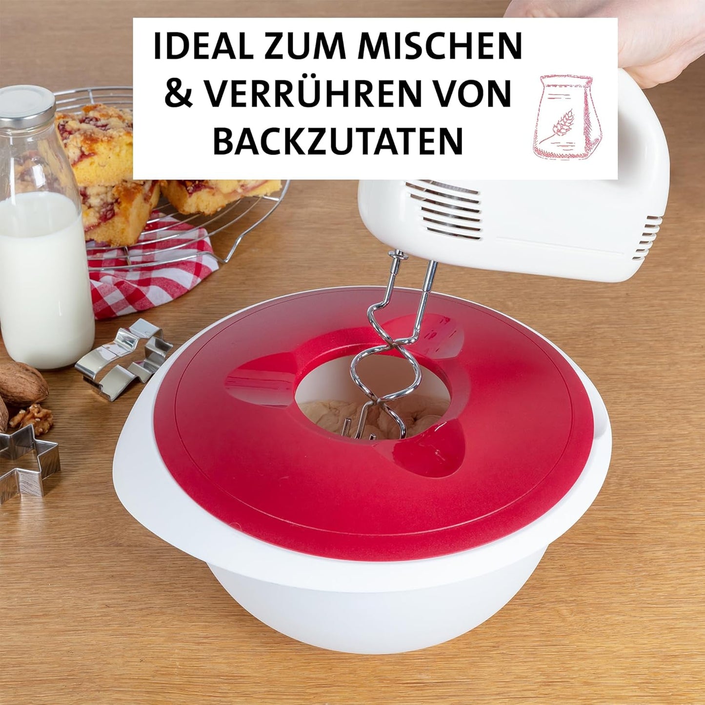 Rührschüssel & Rührbecher Set mit Spritzschutz, Weiss/Rot, Set 2tlg.