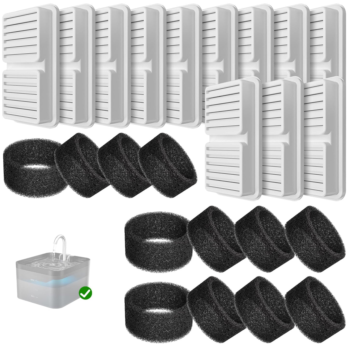 24-teiliges Filterset für Katzenbrunnen, Weiss-2,2L-12 Filter + 12 Schaumstofffilter