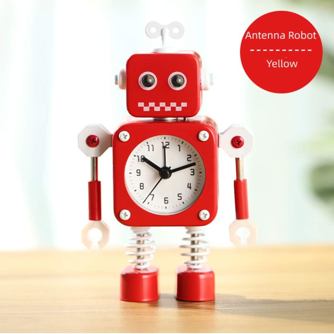 Roboter Wecker mit blinkenden Augen und drehbarem Arm, Rot