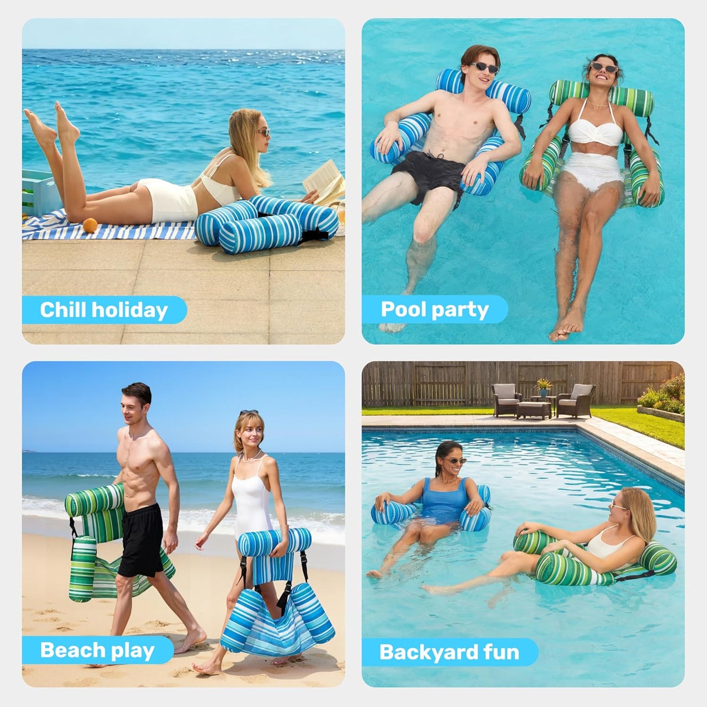 Aufblasbare Pool-Schwimmstühle, 2er-Set, Blå Och Grön