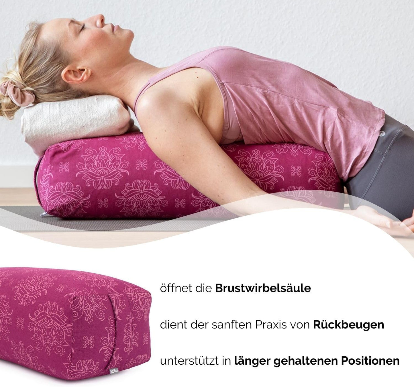Rechteckiges Yogakissen für Yin Yoga, Lotus/ berry