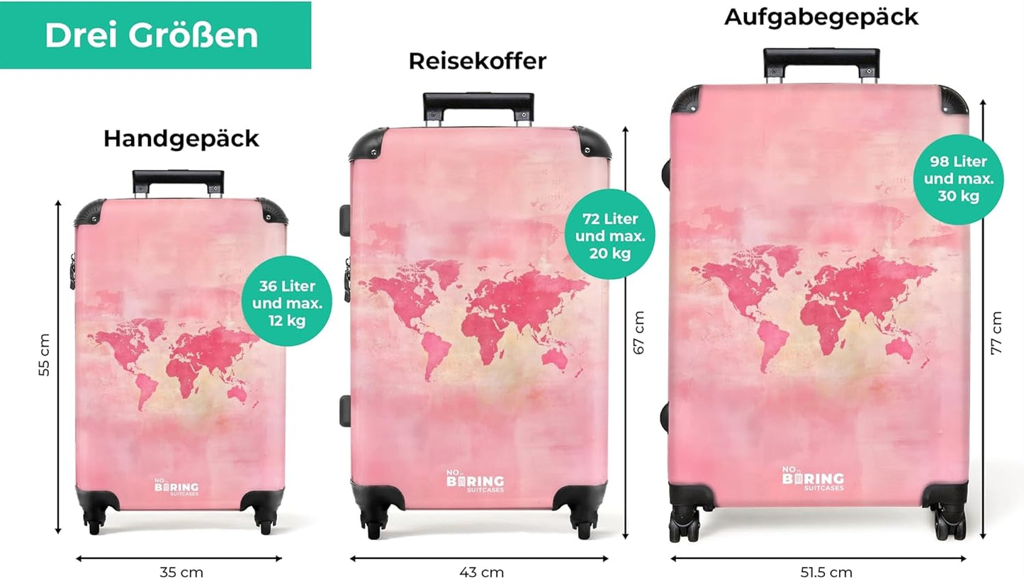 Reisekoffer XL Hartschale mit Rollen (77 cm), Weltkarte - Pink Grösse XL