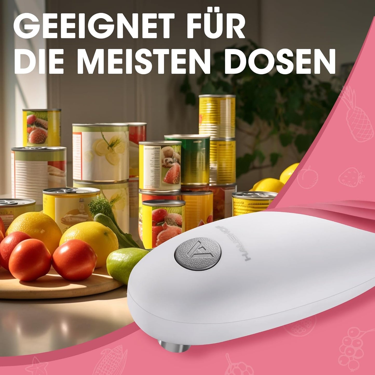 Elektrischer Dosenöffner mit Automatikfunktion, Rosa