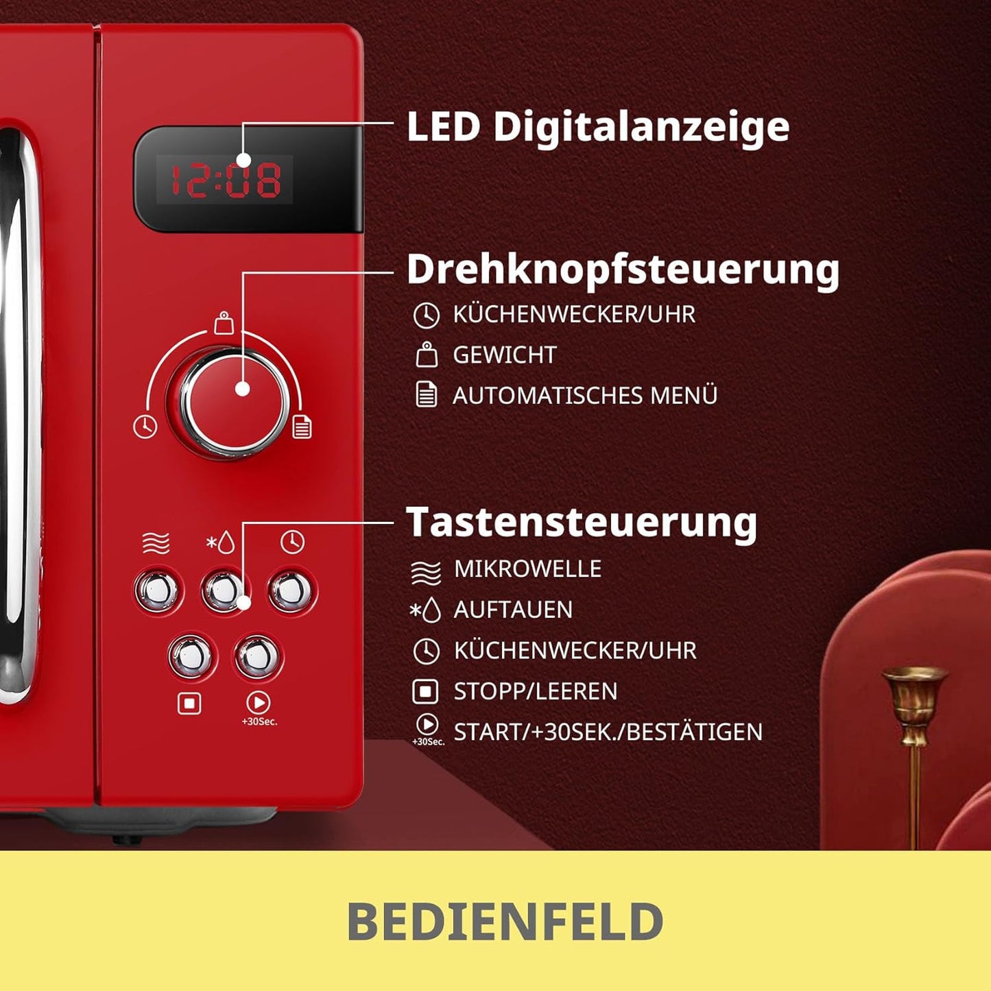 Retro-Mikrowelle CMSRO  20di rd mit Automatikmenüs