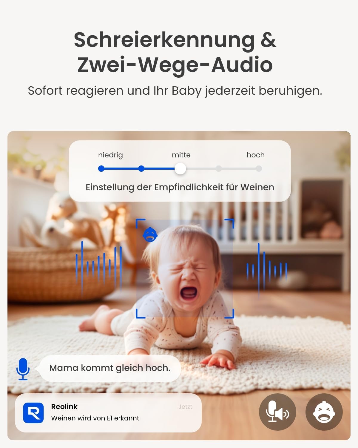 2K 4MP WLAN Überwachungskamera mit Personen-/Tier-/Weinen-Erkennung und Auto-Tracking, 4MP
