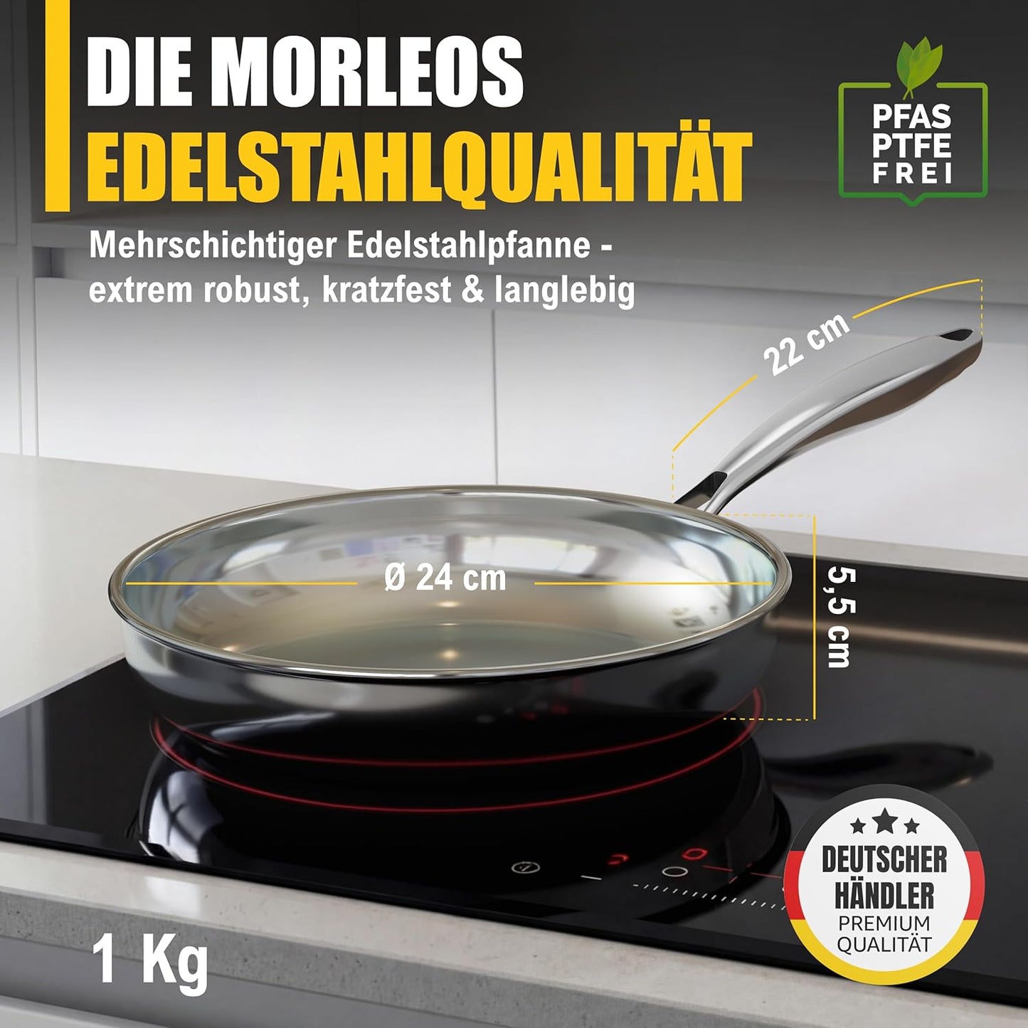 Edelstahlpfanne, Ø 24cm Gelb