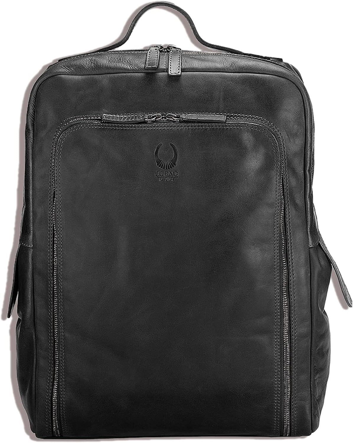 Lederrucksack mit Organizer-Fach, Schwarz
