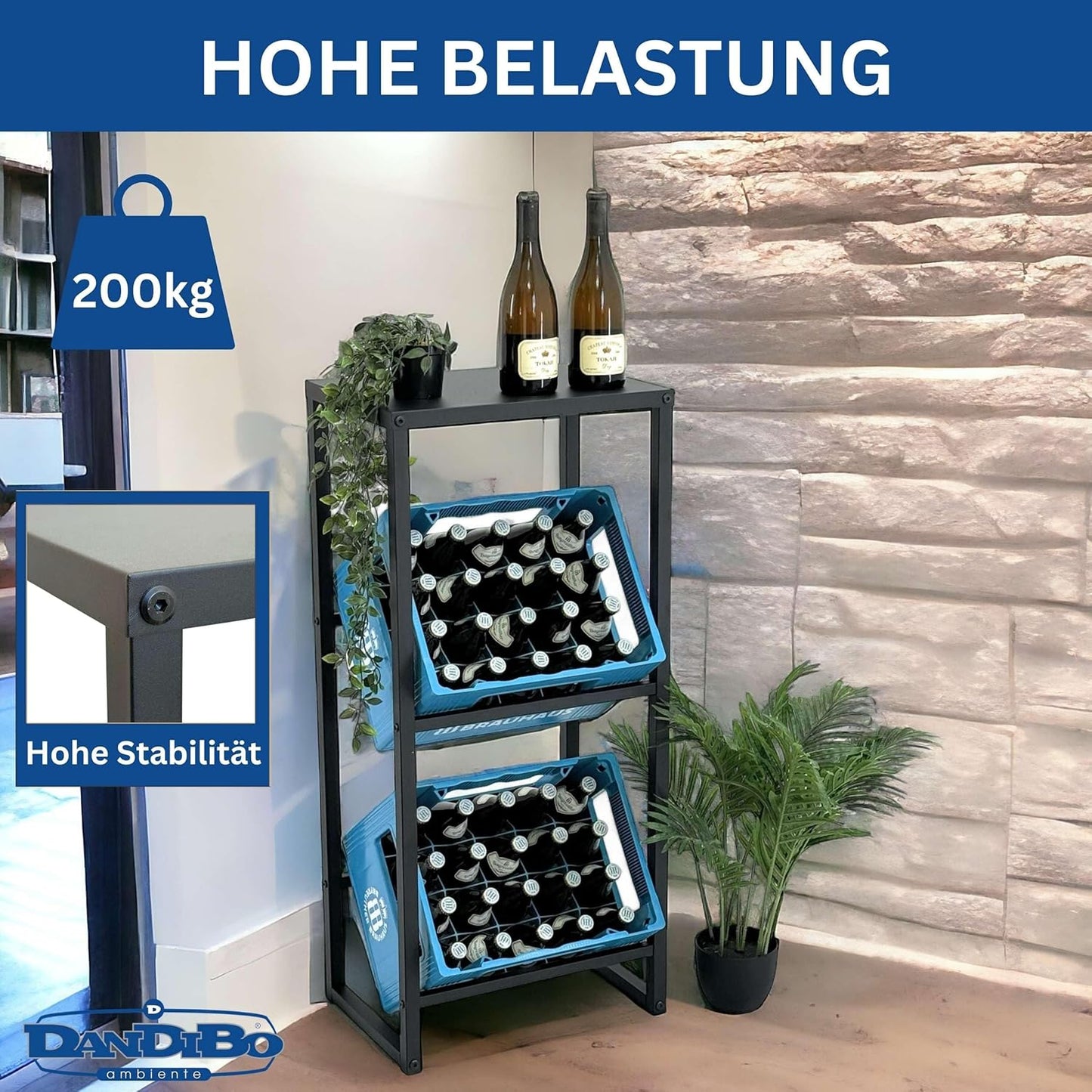 Getränkekistenregal mit Ablage für 2 Kisten, 2 Kisten Breite 47 cm