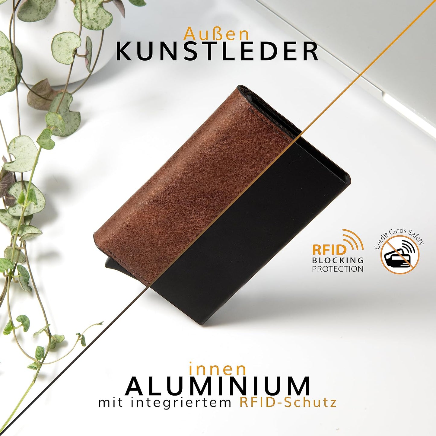 Kreditkartenetui mit Münzfach, Brown Leather Kunstleder