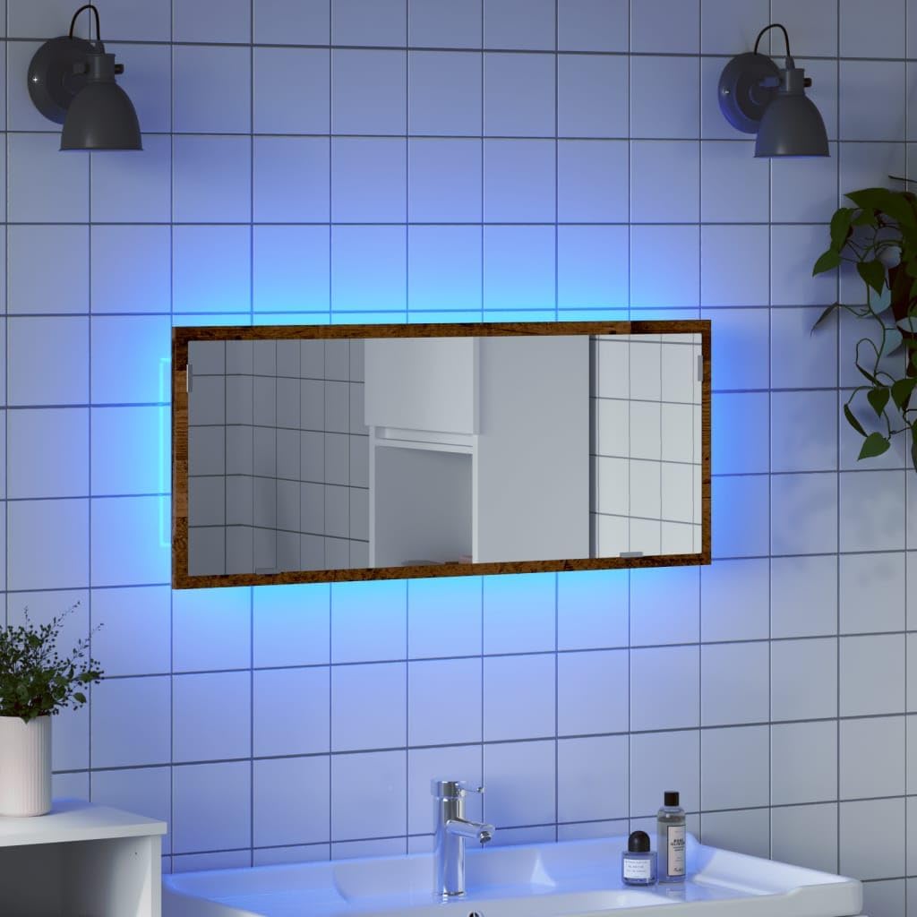 LED-Badspiegel mit Beleuchtung, Altholz