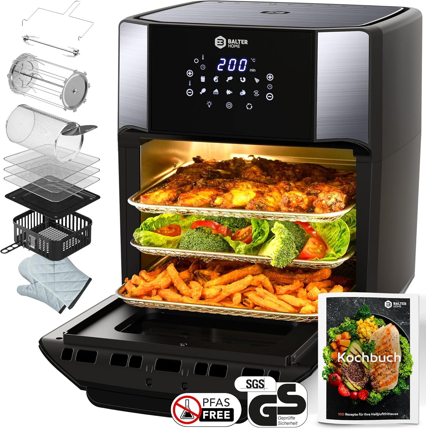 Heissluftfritteuse HL-1200-BL, 12 Liter|Schwarz