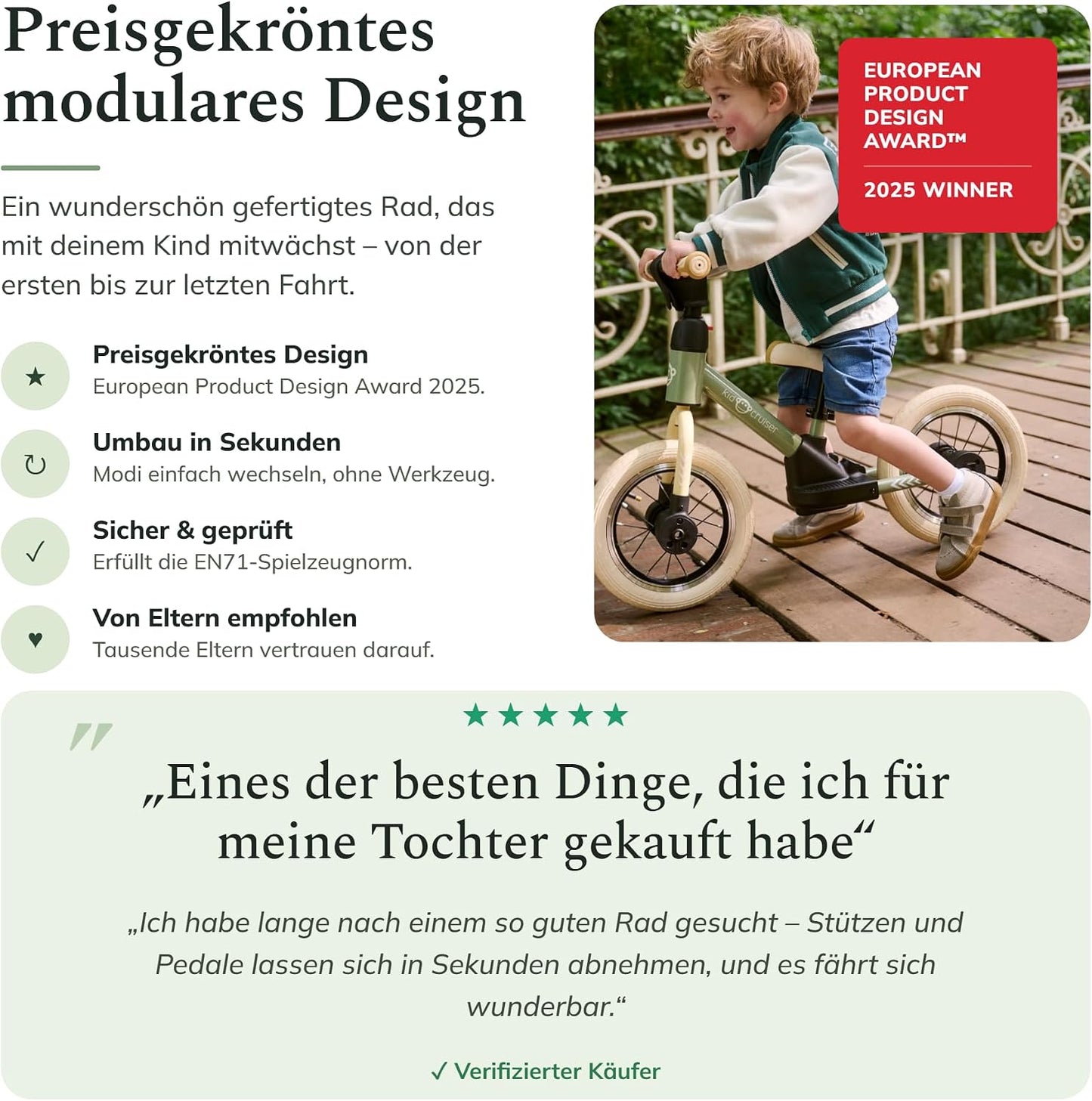 3in1 Laufrad mit LED-Stützrädern und Pedalen, Sanftes Grün