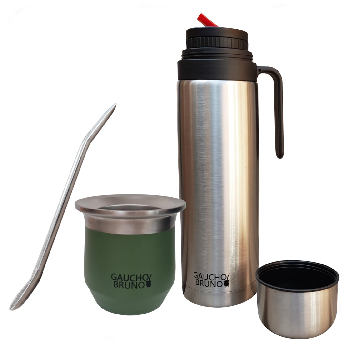 Thermo-Mate Set mit Bombilla und Flasche, Mate+bombilla+termo Grün