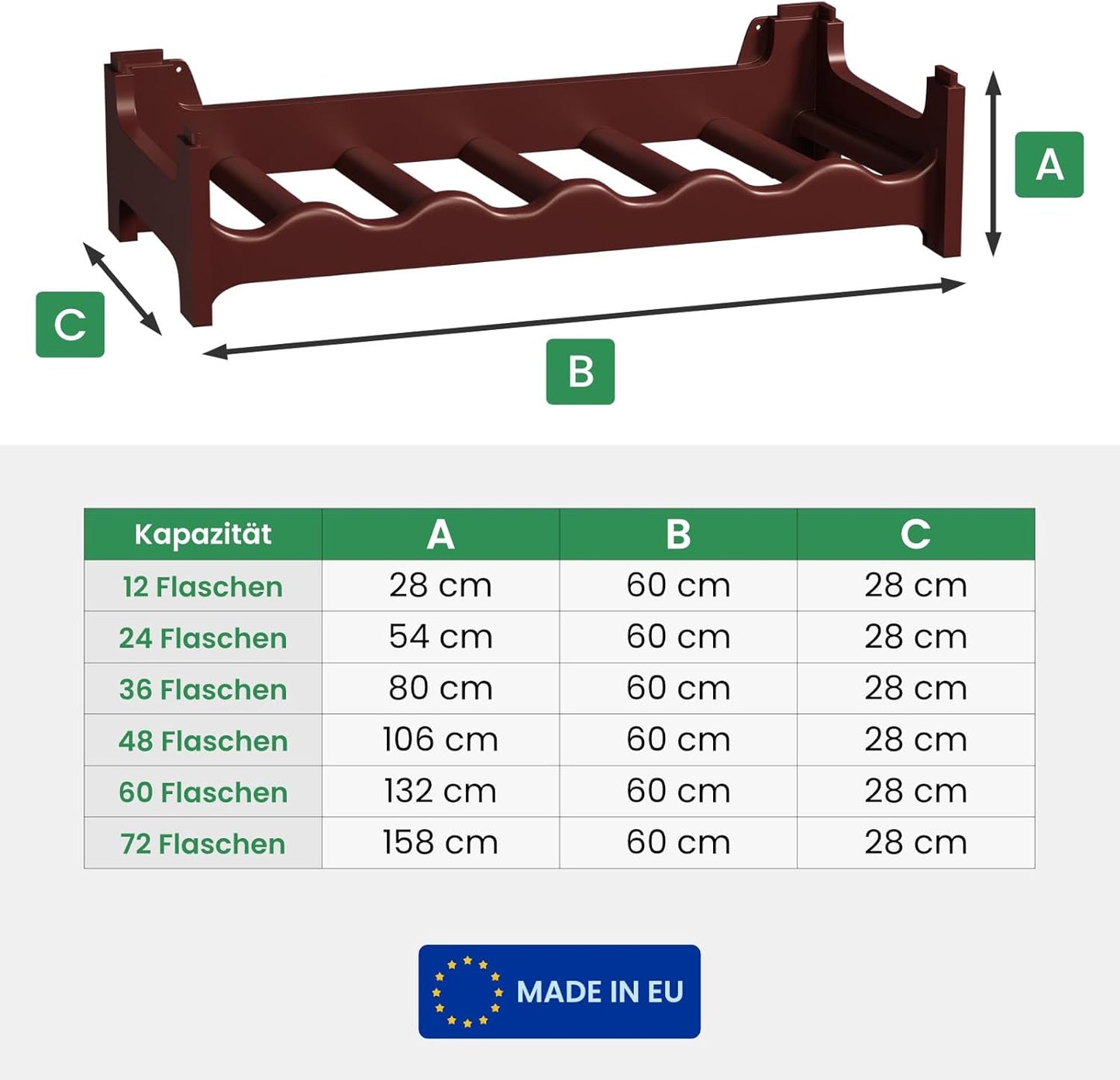 Stapelbares Weinregal für 12 Flaschen, modular erweiterbar, Braun 12 Flaschen