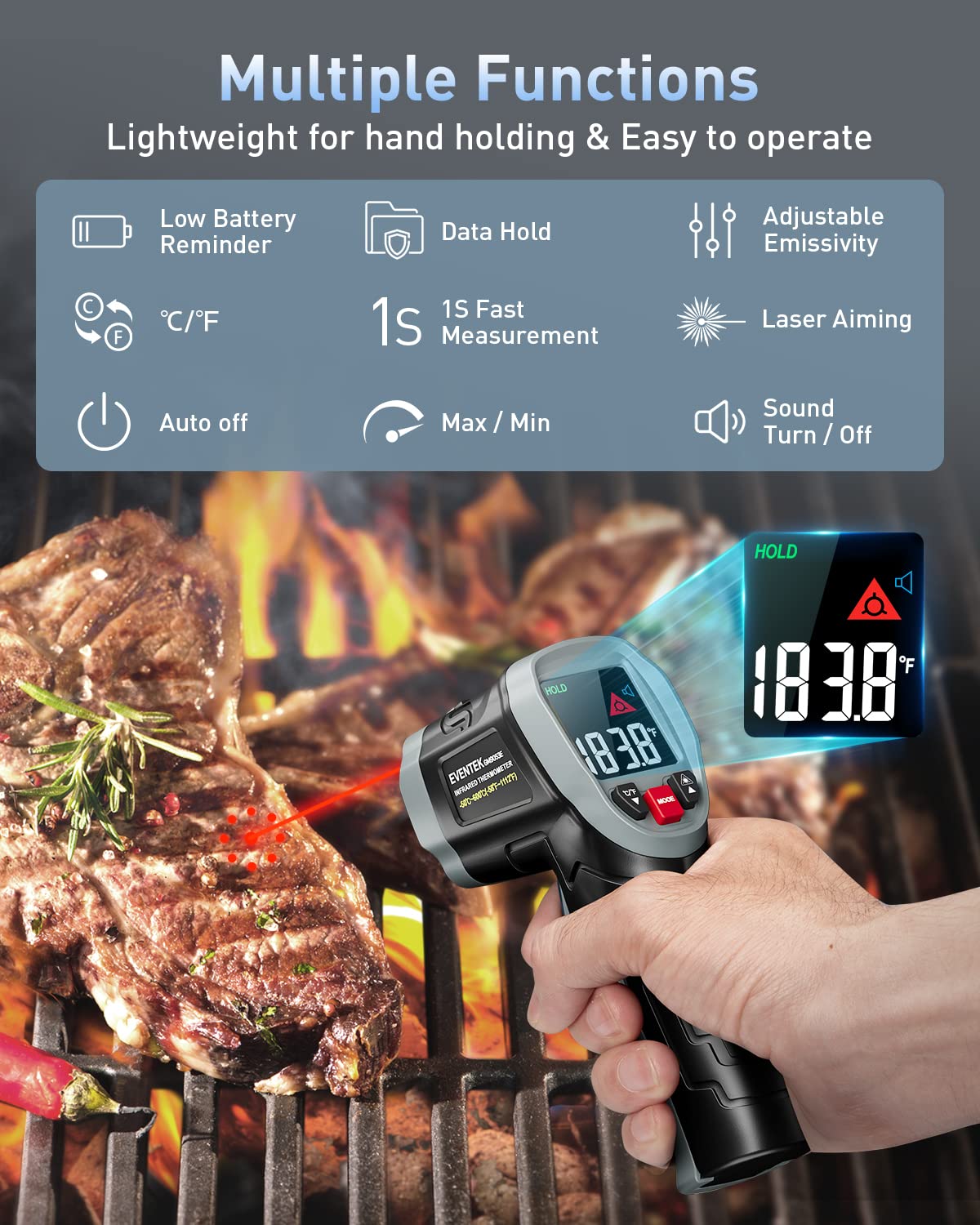 Set Infrarotthermometer + Fleischthermometer, Schwarze mit Fleischthermometer & Tasche