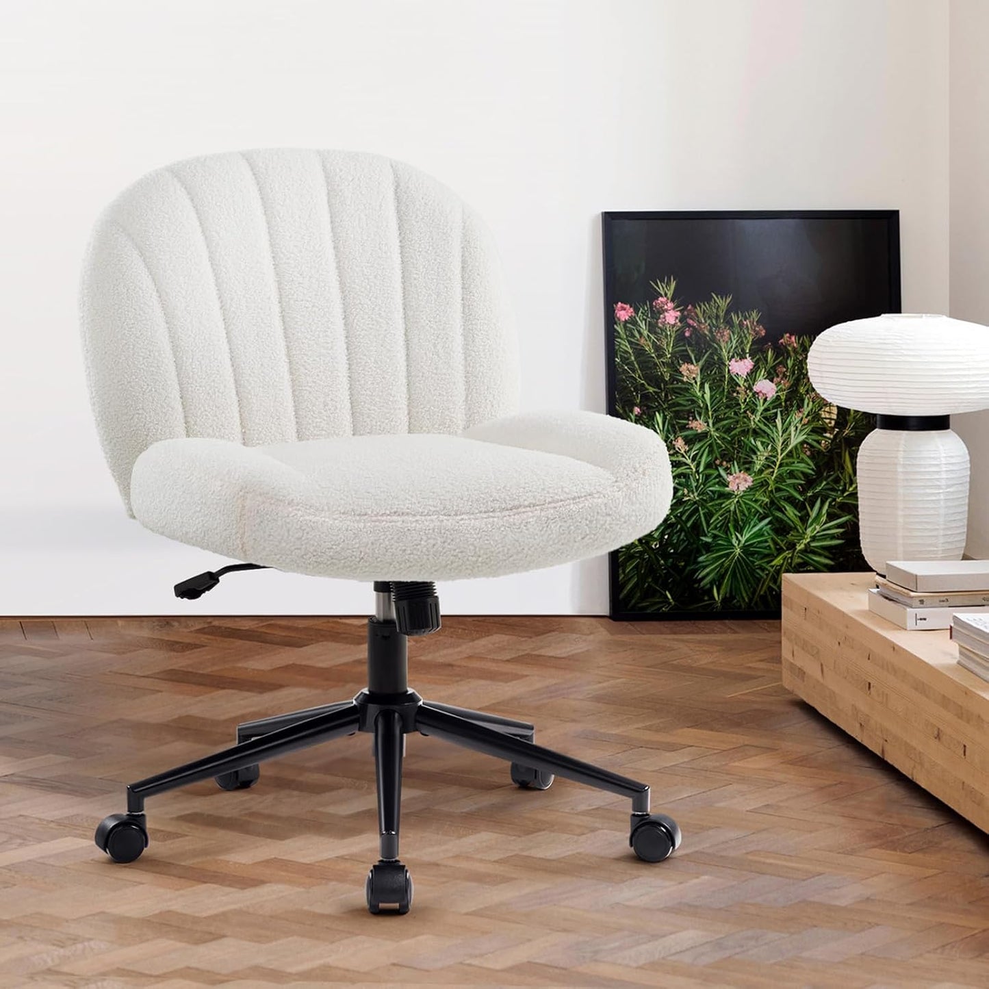 Ergonomischer Bürostuhl ohne Armlehnen, höhenverstellbar, Weiss Mit Rädern