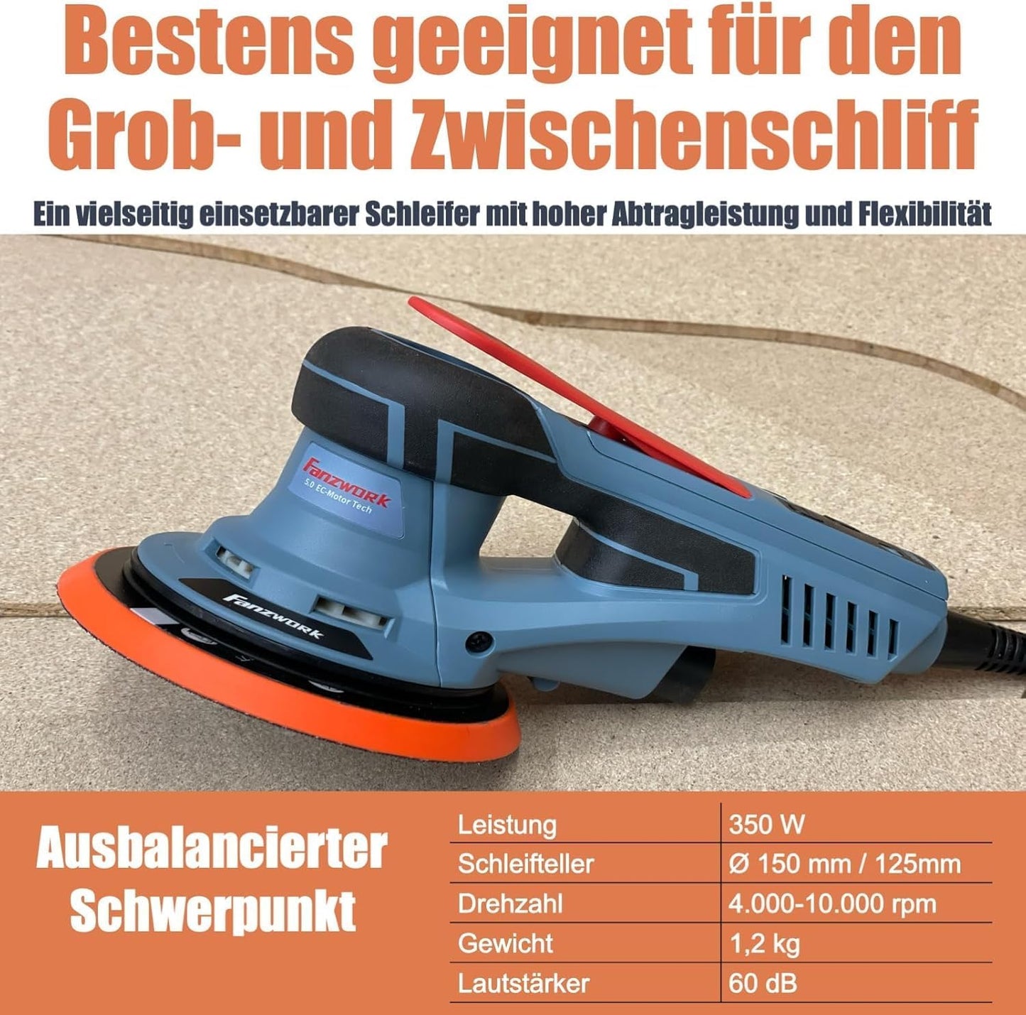 Exzenterschleifer EZ150A Set mit Koffer und Zubehör, Set mit Koffer/Ersatzteller 150mm