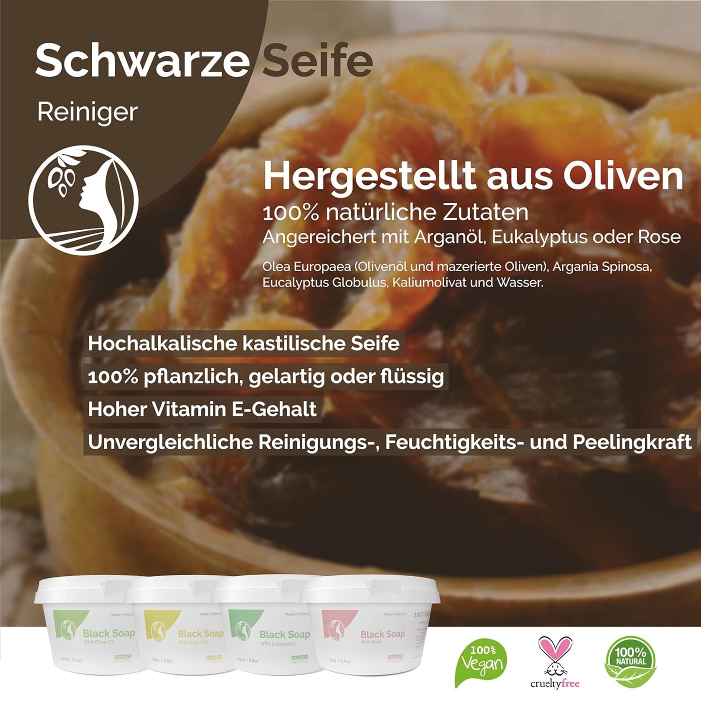 Peeling-Reiniger Schwarze Seife mit Arganöl (250 g), mit Arganöl 250 g (1er Pack)