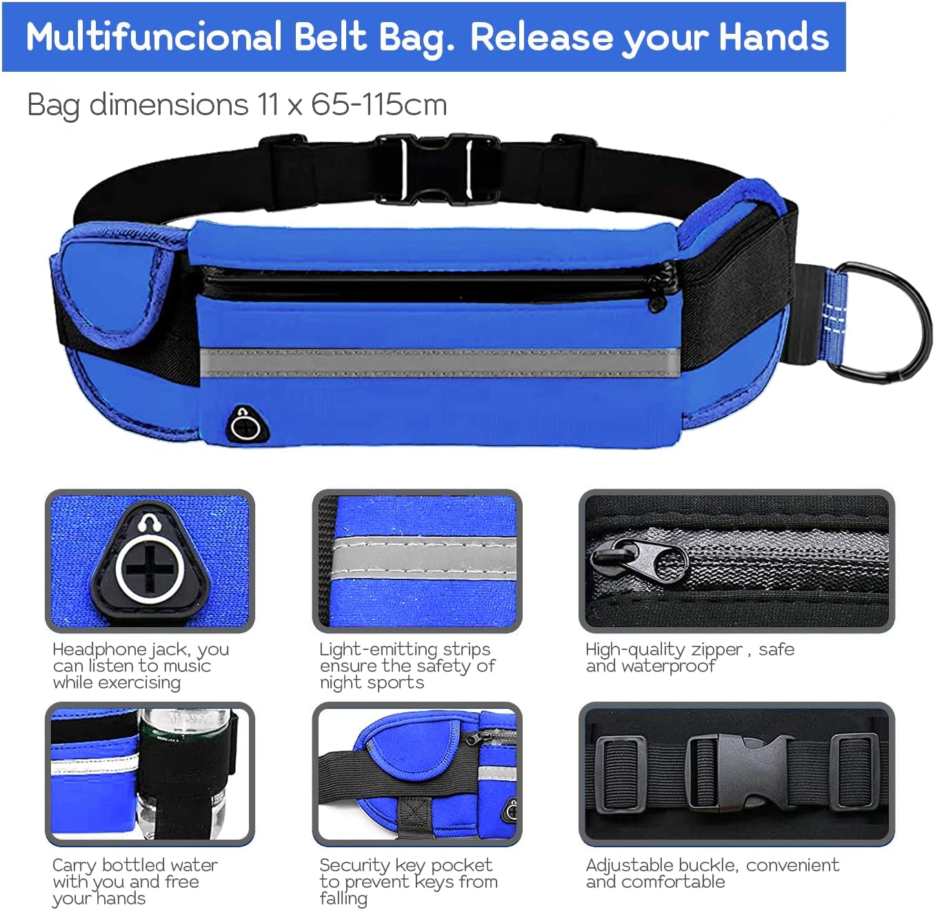 ‎EDI-C011-BN Joggingleine, 160-220 cm, reflektierend, Blau, 1.60 meters