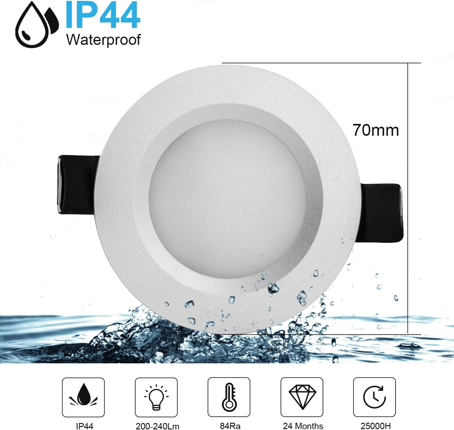 6er-Pack LED Einbaustrahler-Set, dimmbar, Silber / 6 X Spot (Ohne Trafo)