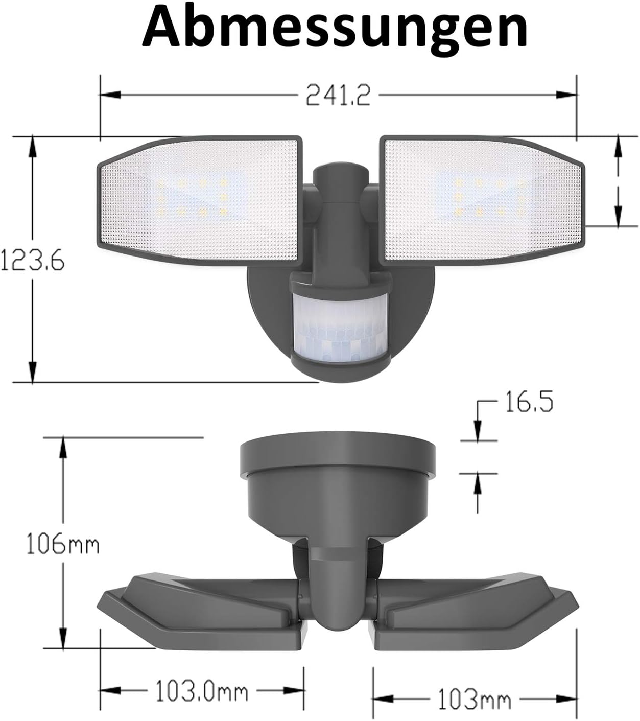 Schwenkbarer LED-Fassadenstrahler mit Bewegungsmelder, Grau