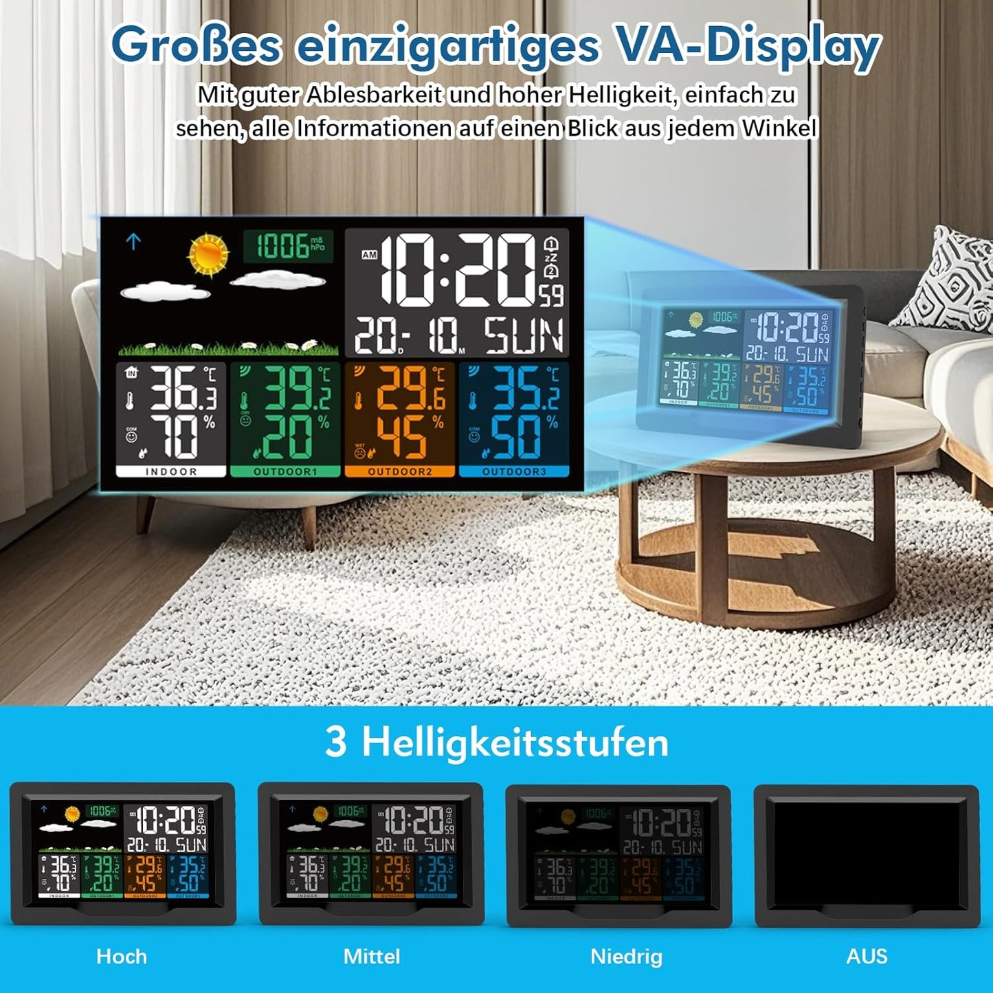 Wetterstation mit 3 Aussensensoren