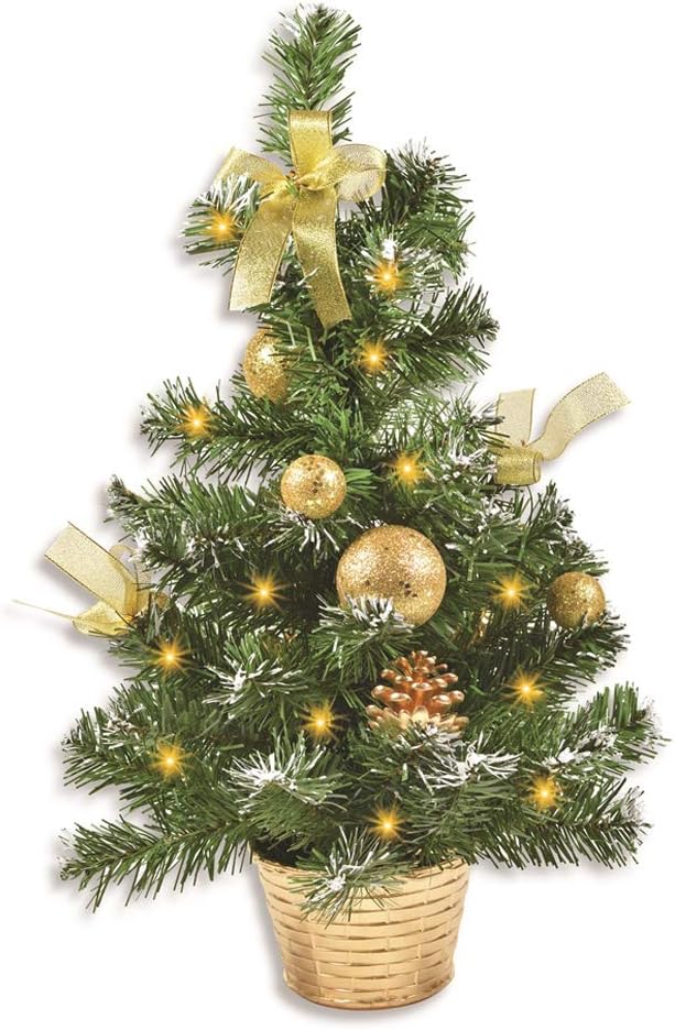 Geschmückter Weihnachtsbaum 50cm mit Lichterkette, Gold