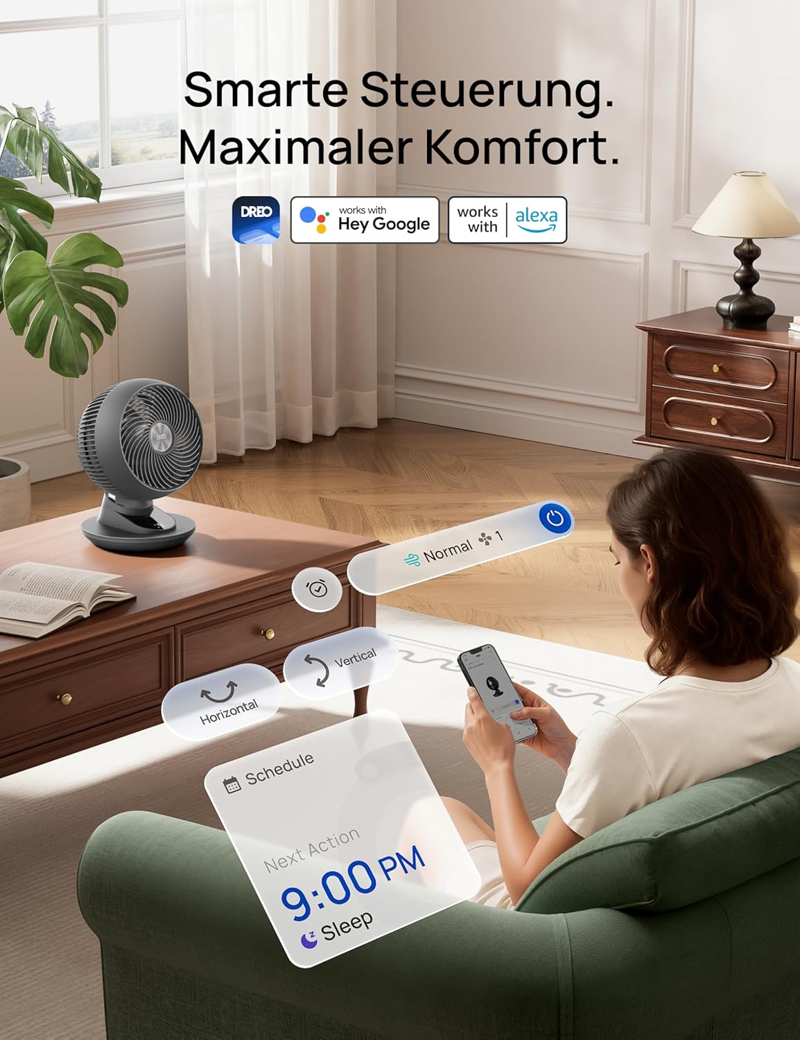 Tischventilator mit App-Steuerung, Grau