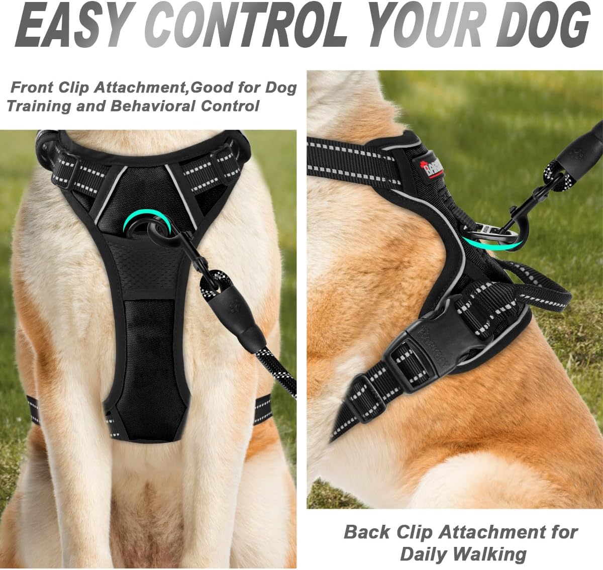 Anti-Zug-Hundegeschirr mit Frontclip, Large(Chest:27-32") Black