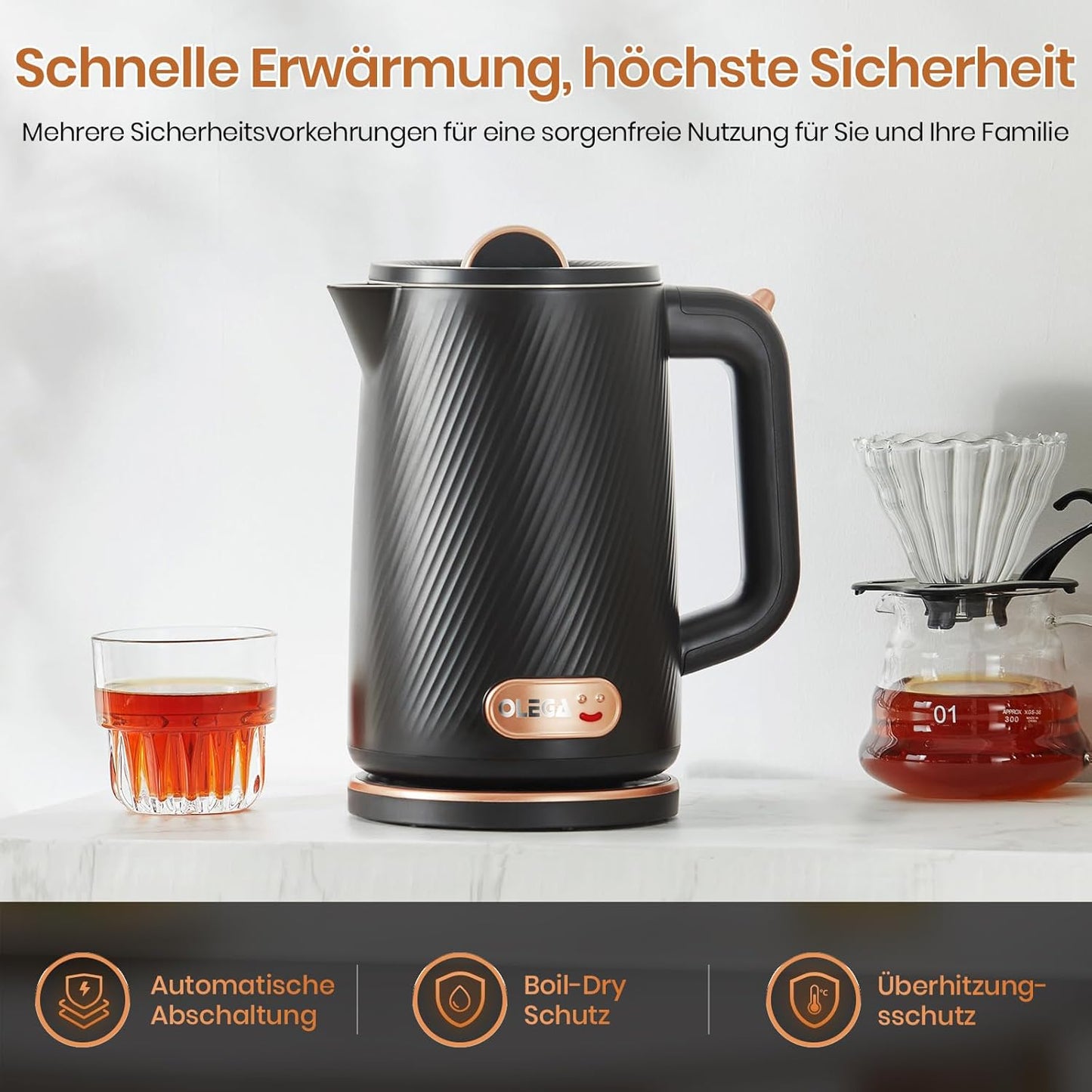 Wasserkocher 1,8L 1800W, Schwarz