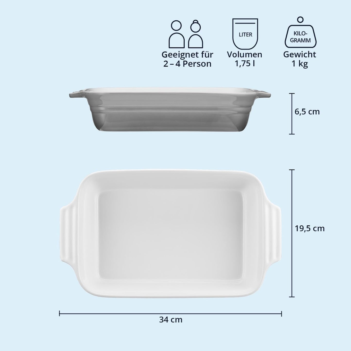 Kratzfeste Keramik-Auflaufform 34 cm (1,75 Liter), 34 cm Grau