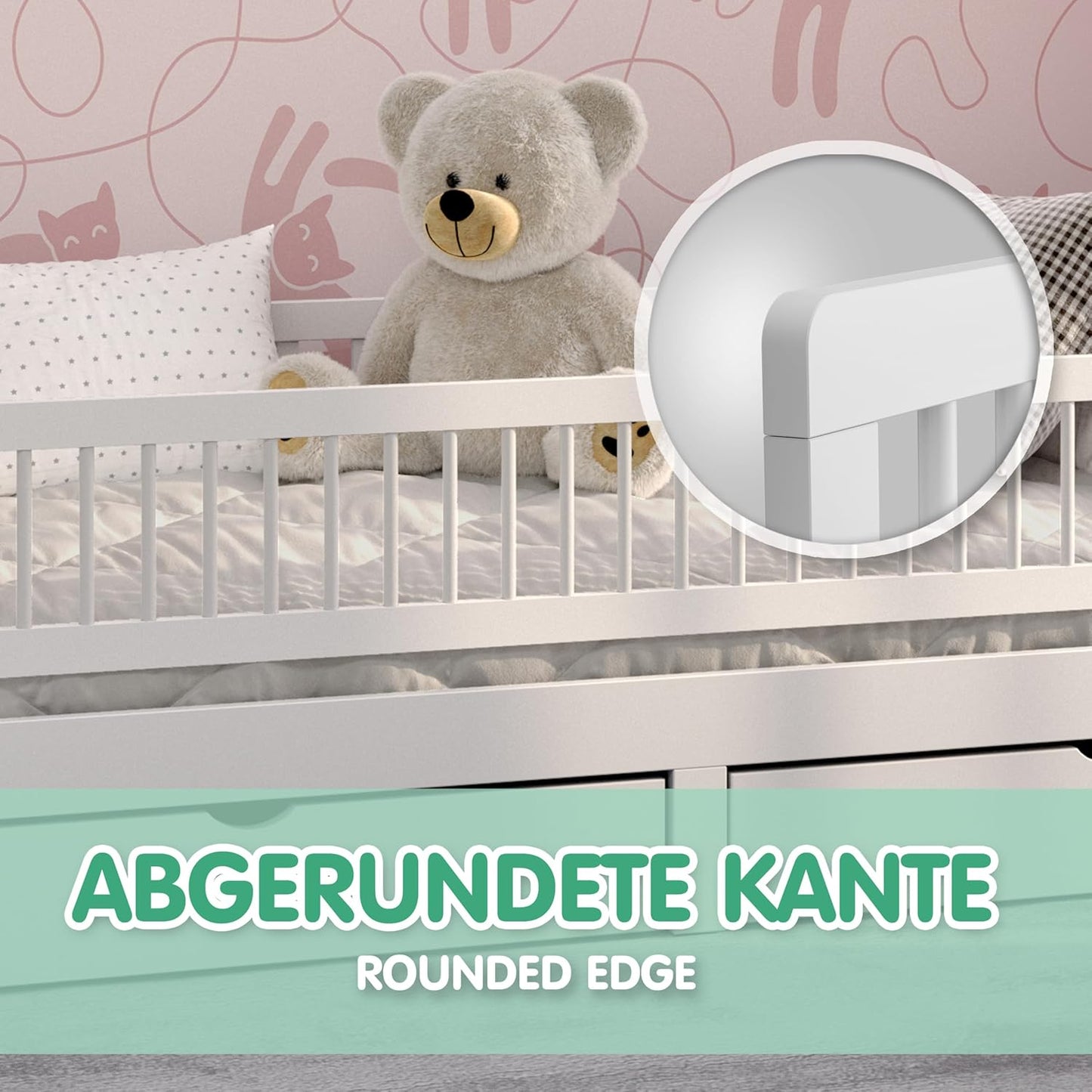 Bettgitter Rausfallschutz klappbar für Kinderbetten, 140 x 40 x 5 cm Weiß
