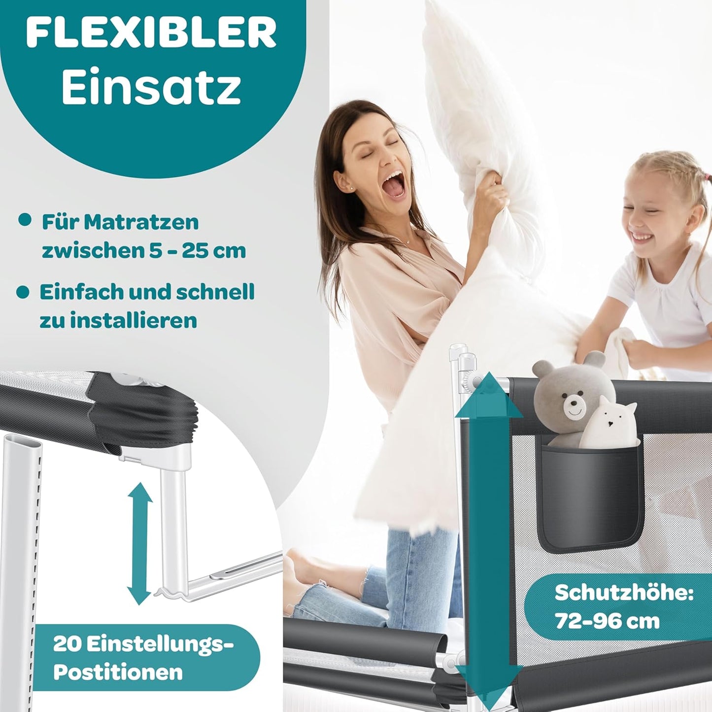 Bettschutzgitter für Kinder, 150cm Dunkelgrau