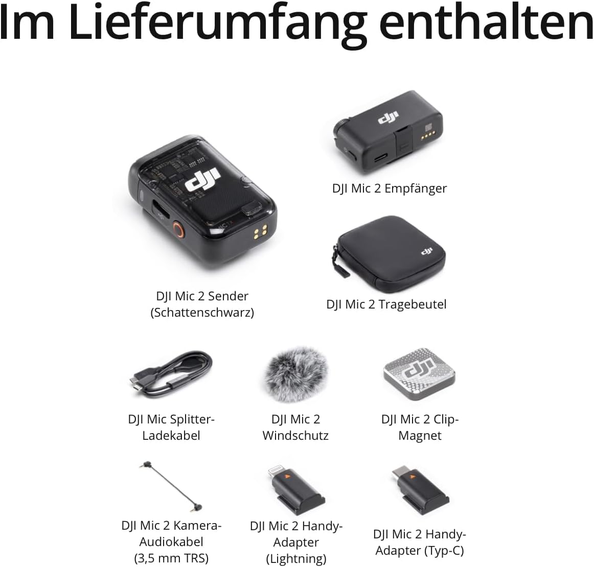 Mic 2 (1 Sender + 1 Empfänger) mit Rauschunterdrückung, DJI Mic 2 (1 Sender + 1 Empfänger)