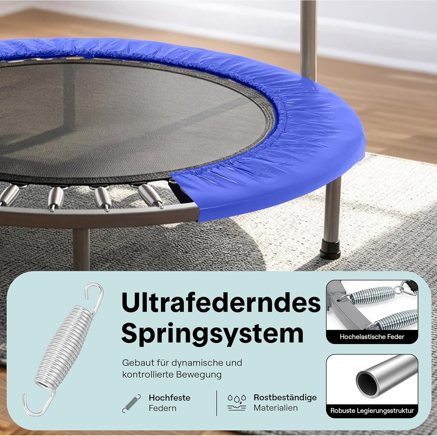Fitness Trampolin Indoor, faltbar mit Griff, Tiefblau - 102 cm
