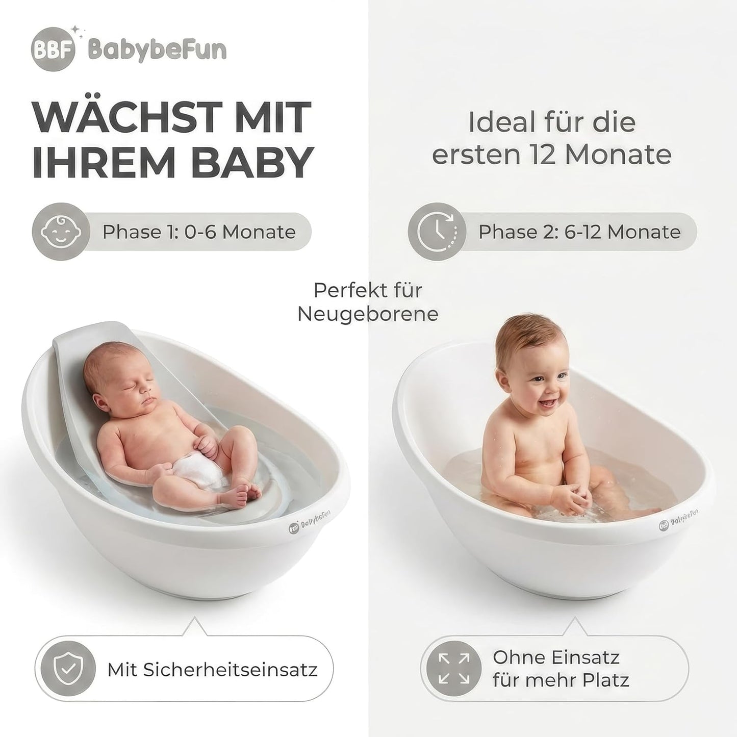Babybadewanne mit Einsatz für Neugeborene, weiss
