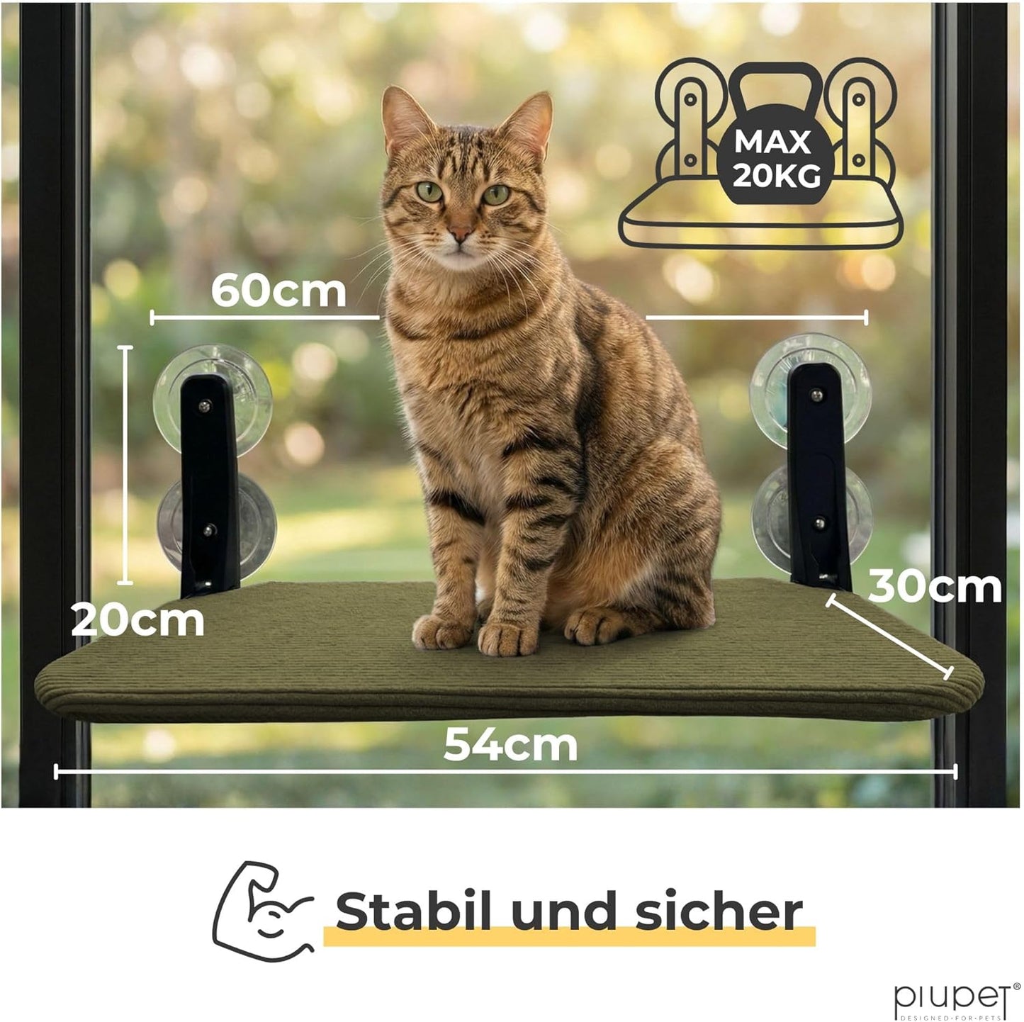 Schwebende klappbare Katzenfensterliege mit Saugnäpfen, Grün Gross