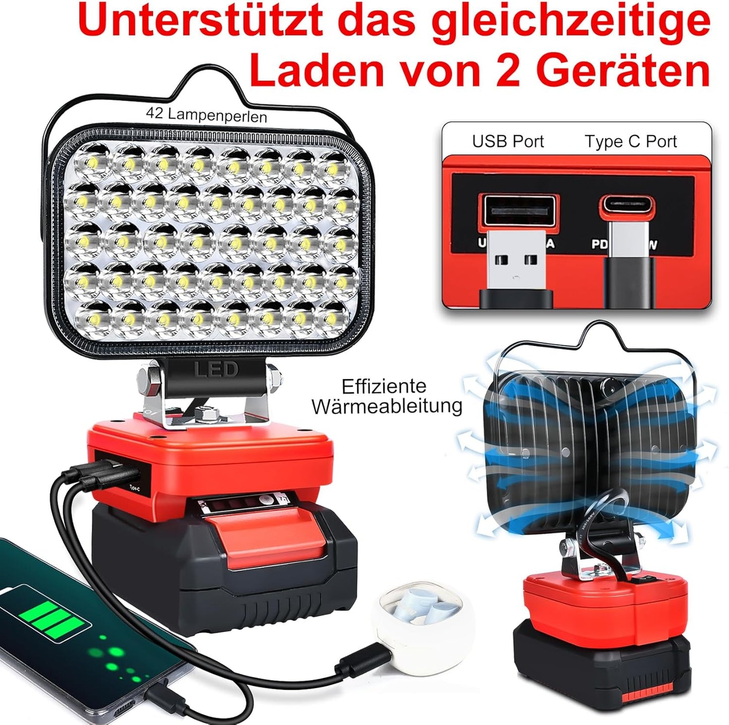 LED-Akku-Lampe, Für Einhell 18V