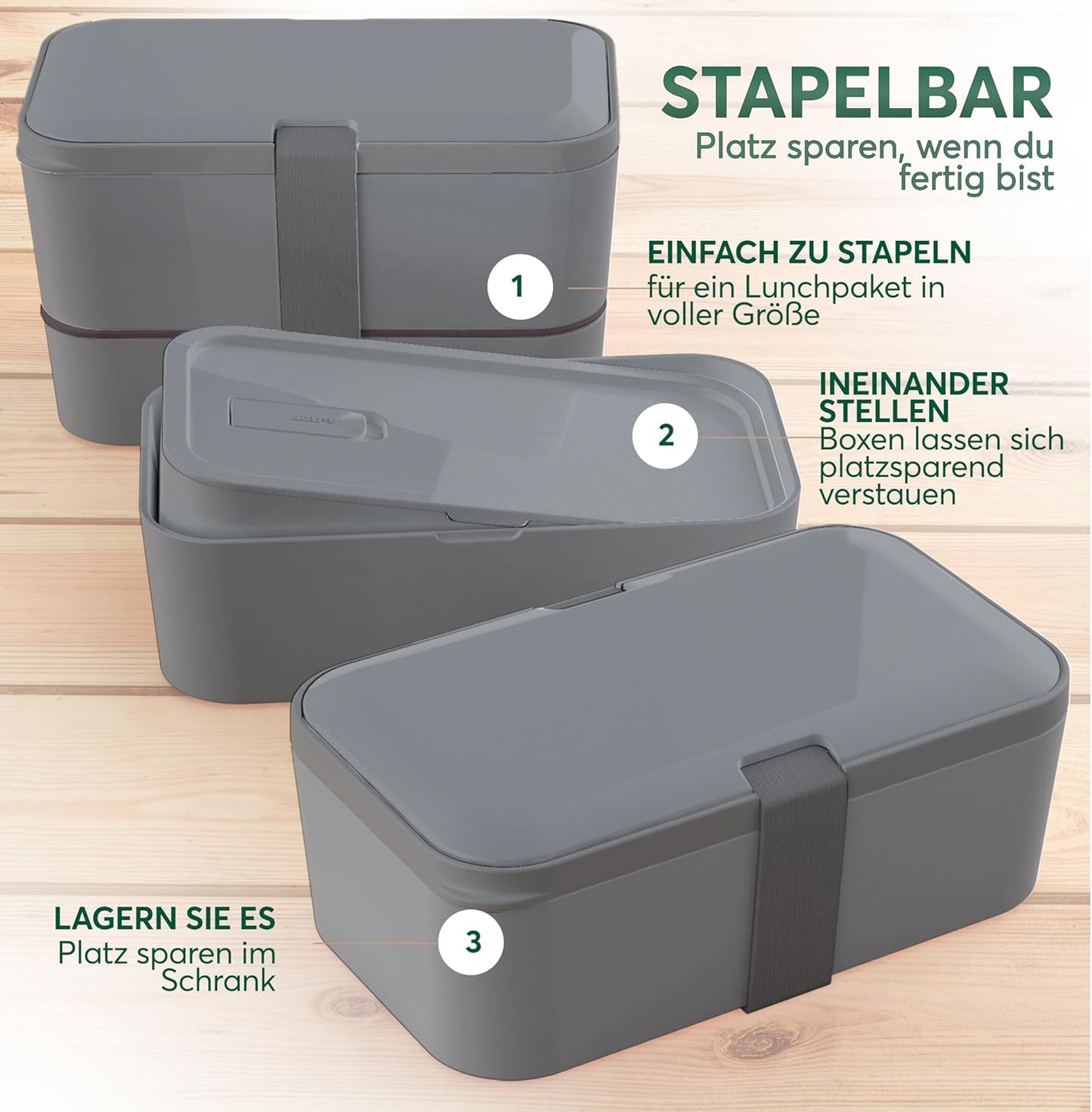 Lunchbox Nestable L, L - 1500 ml ineinander stapelbar Kohlengrau